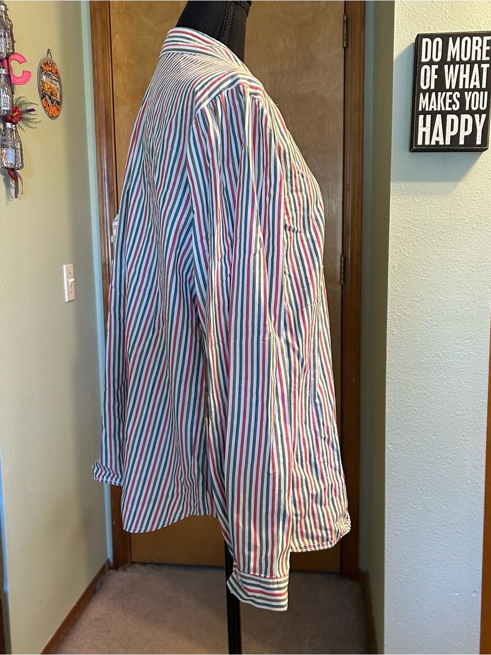Wallmann vintage red green white striped long sleeve top XL eclectic Grandpacore - Picture 2 of 10